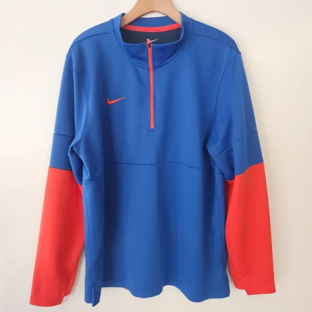 Nike Therma Football Sideline 1/2 Zip Pullover Royal Blue‎ Orange Mens Large NEW